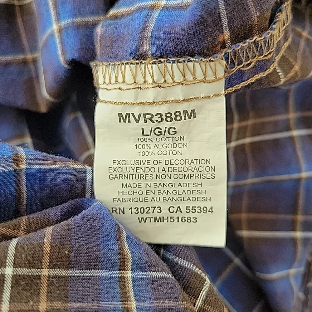Wrangler Retro Premium Shirt Mens Large Blue Plaid Western Pearl Snap Rodeo Rust
